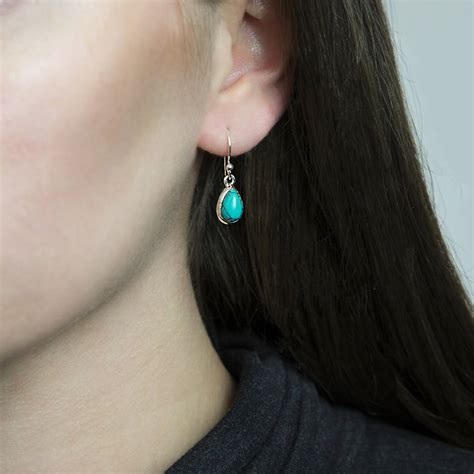 Sterling Silver Dangly Turquoise Teardrop Earrings By Martha Jackson