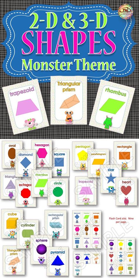 2d And 3d Shapes Posters And Flash Cards Monsters Themed Classroom