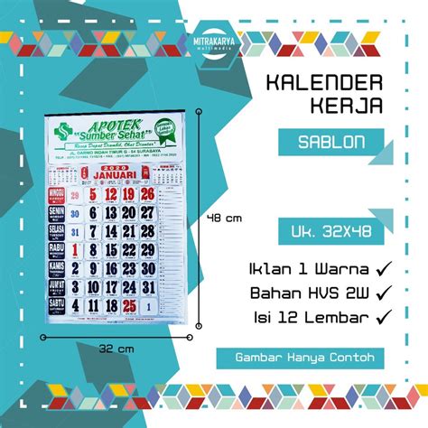 Jual Kalender Dinding Kalender Kerja Sablon 32x48cm Shopee Indonesia