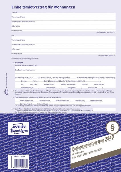 Einheitsmietvertrag für wohnungen & häuser mit übergabeprotokoll von avery zweckform: Zweckform® 2849 Einheitsmietvertrag für Wohnungen, DIN A4 ...