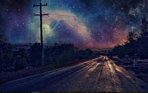 Beautiful Night Sky Road Wallpaper Hd Wallpaper