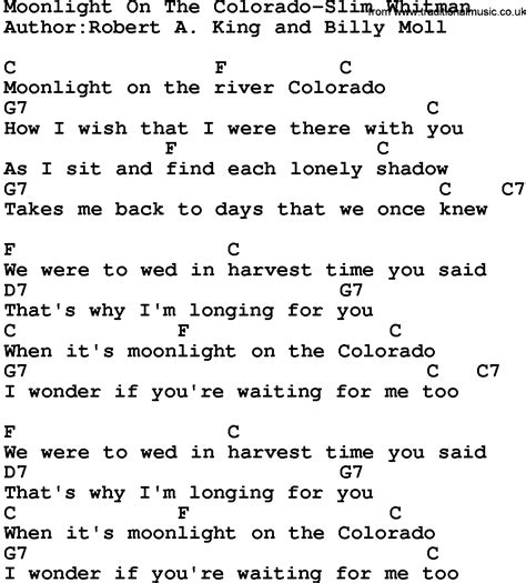 Country Musicmoonlight On The Colorado Slim Whitman Lyrics And Chords