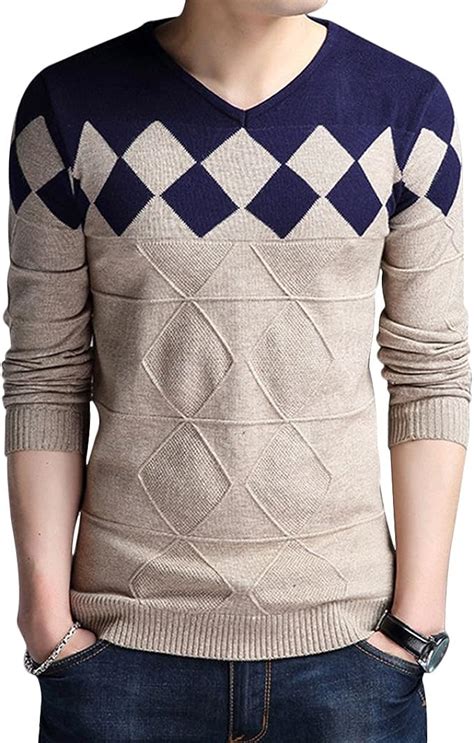 tidecc men s chunky cable knitted jumper v neck long sleeve plaid top knitwear sweater amazon