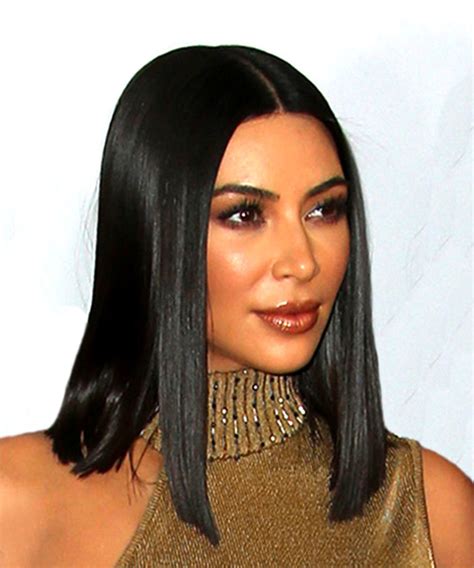 Kim Kardashian Medium Straight Formal Bob Hairstyle Black Hair Color