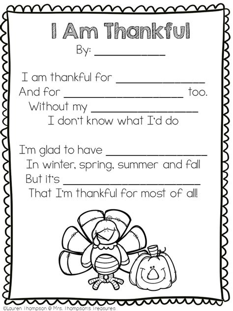 I Am Thankful For Free Printable Worksheets