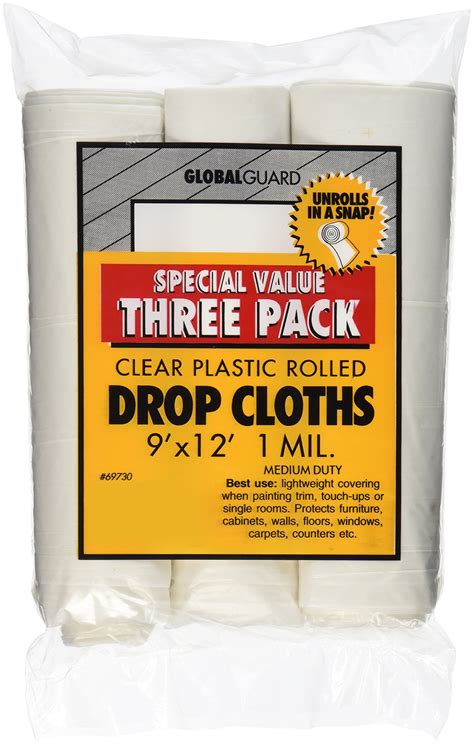 Premier 9 X 12 1 Mil Clear Plastic Drop Cloth Rolled 3 Pack 69730