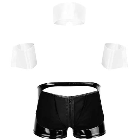 men roleplay costume outfit mens sexy lingerie set low rise zipper open buboxer underwear with