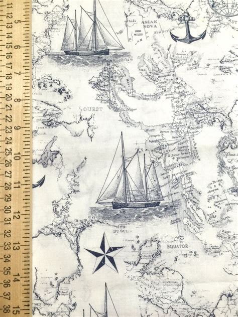 Nautical Fabric Nautical Map 100 Cotton Fabric For Quilting And