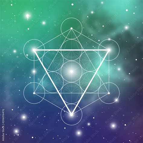 Water Element Symbol Inside Metatron Cube And Flower Of Life In Front