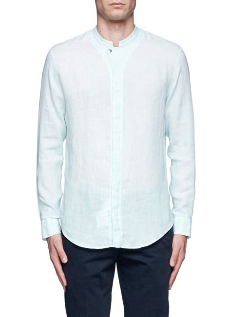 Armani Mandarin Collar Shirt In Blue For Men Lyst