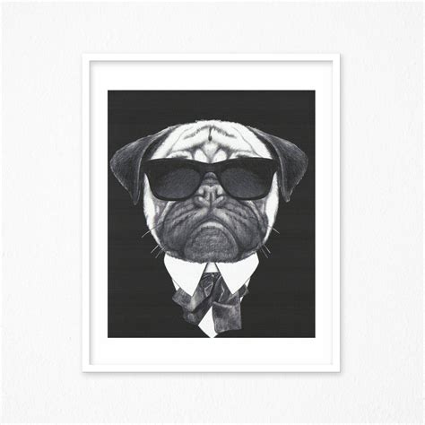 Black And White Fashion Mafia Hipster Animals Dog Poster Vintage Canvas