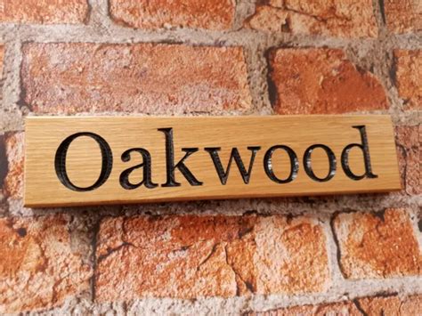 Personalised Carved House Wooden Oak Sign Wood Engraved Name Plaque