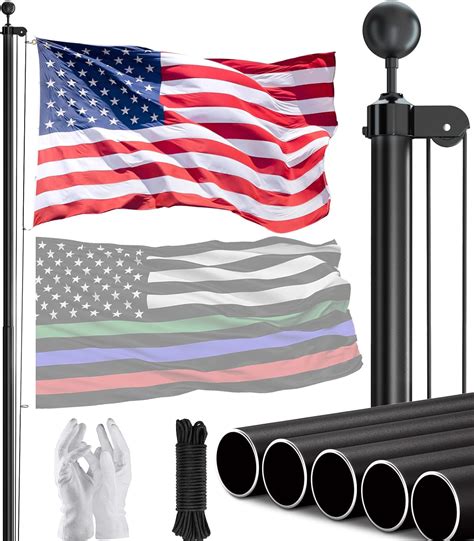 scwn 25ft black flag pole kit sectional flagpole with 5x3 usa flag aluminum extra thick heavy