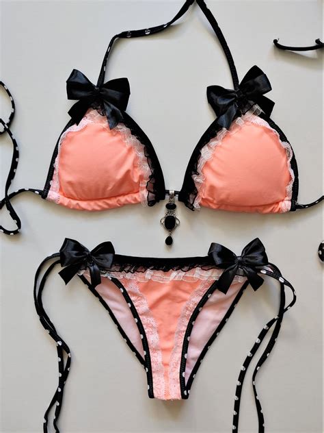 Gothic Lolita Bikini Scrunch Bottom Brazilian Bikini Peach Etsy
