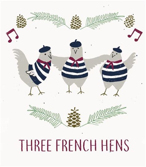 Three French Hens Christmas Card By Sara Rain Available For Licensing