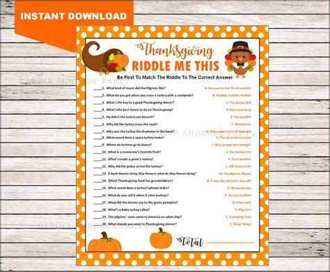 Printable Thanksgiving Riddle Game Thanksgiving Party Game Etsy