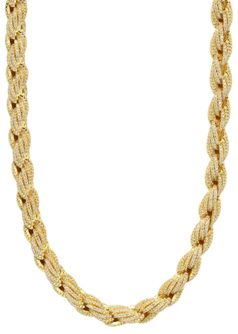 14k Gold Mens Chain Iced Out Solid Rope