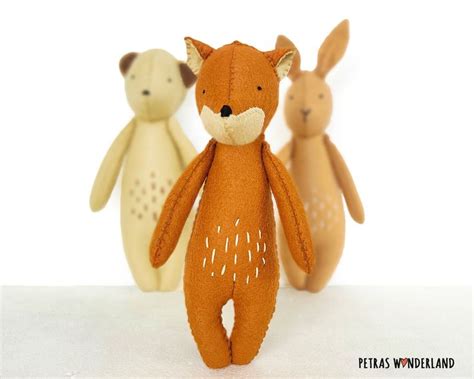 pdf sewing pattern and tutorial bunny bear and fox trio etsy felt toys pdf sewing patterns