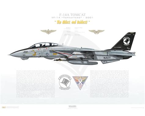 Aircraft Profile Print Of F 14a Tomcat Vf 14 Tophatters Aj200 162698