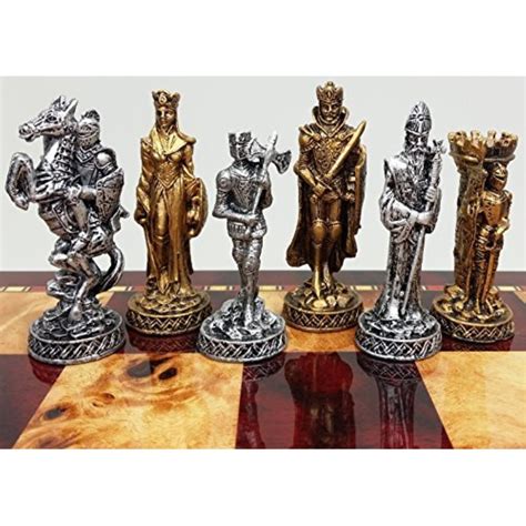 Medieval Times Crusades Knight Pewter Metal Chess Men Set Antique Gold