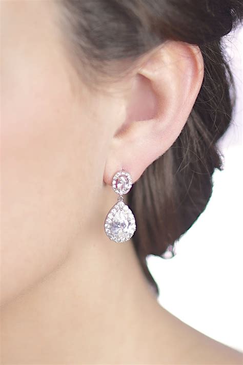 Cubic Zirconia Bridal Earrings Silver Jewelry Crystal Bridal Halo