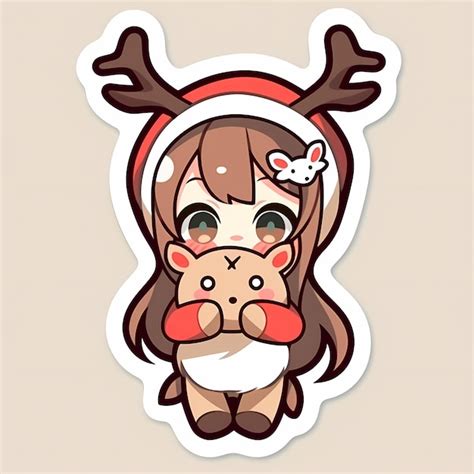 Premium Ai Image Minimal Japanese Kawaii Christmas Deer Girl Chibi