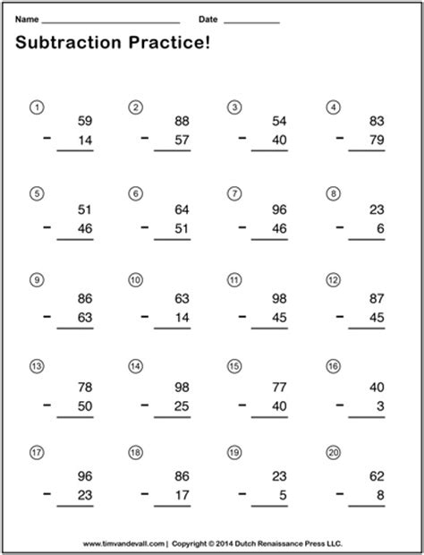 You need the free acrobat reader to view and print pdf files. Free Double Digit Subtraction Worksheets for Students and Teachers