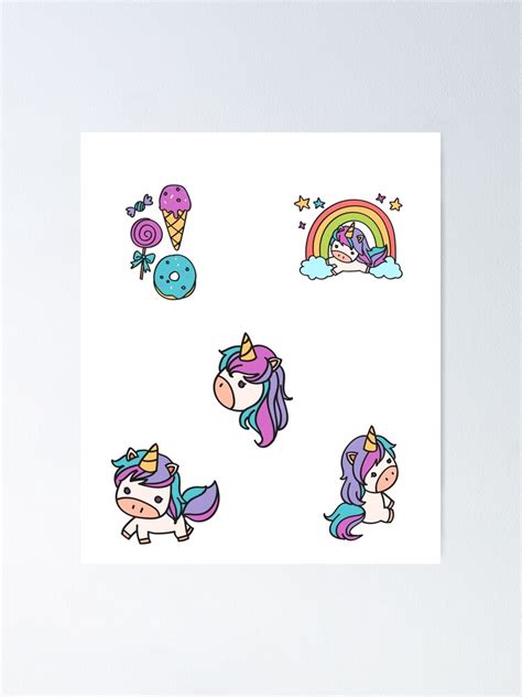Kawaii Cute Unicorn Sticker Pack Poster For Sale By Cathelkav