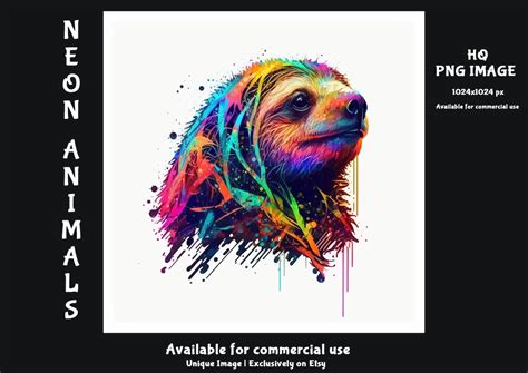 Sloths Neon Sloths Print Sloths Design Png Image Sloths Etsy