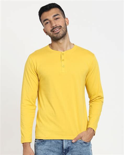 Buy Men S Yellow Henley Plus Size T Shirt For Men Yellow Online At Bewakoof
