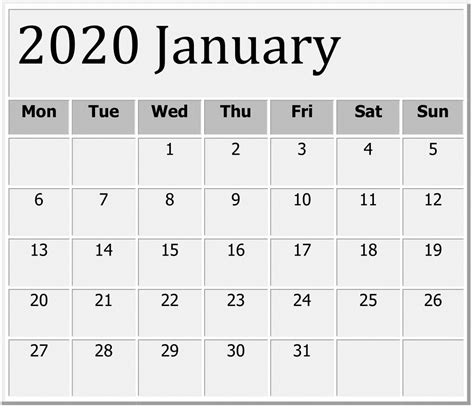 Printable Large Square Monthly Calendar 2020 Calendar Template 2021