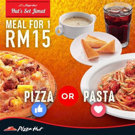 Pizza hut are the largest international pizza chain, serving customers in over 18000 stores worldwide. Pizza Hut Set Jimat for RM15 only