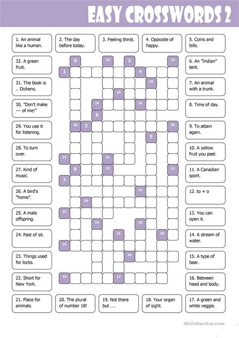 It can be a good choice along with typical classroom. Easy Crosswords 2 worksheet - Free ESL printable worksheets made by teachers