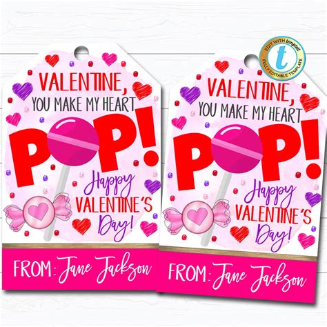 Valentine Lollipop Tags You Make My Heart Pop Printable Tidylady