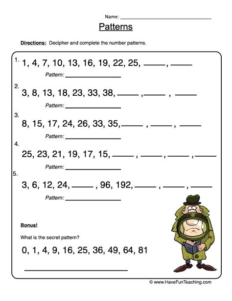 Numbers Patterns Worksheet