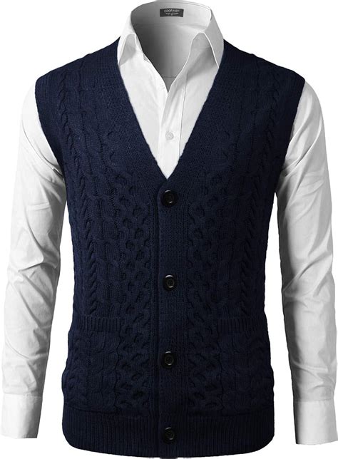 Coofandy Men V Neck Sweater Vest Sleeveless Knit Causal Buttons
