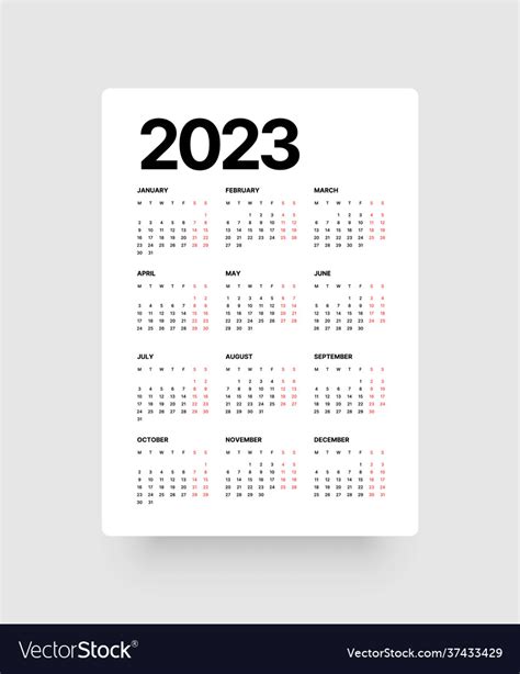 Calendar For 2023 Year Week Starts On Monday Vector Image