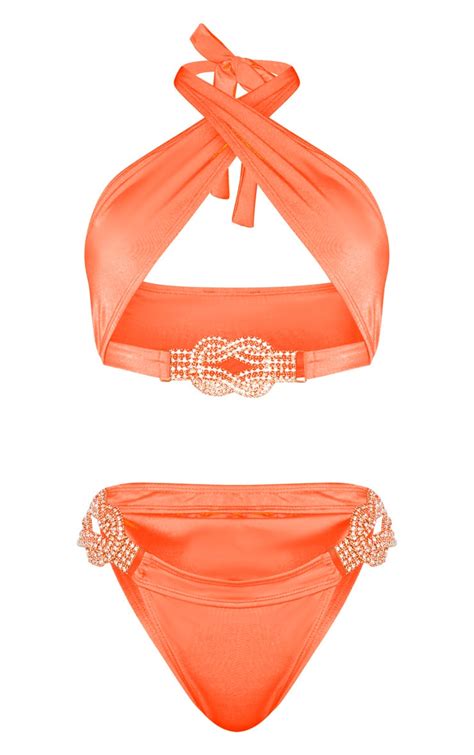 Coral Diamante Jewel Bikini Bottom Swimwear Prettylittlething Ie