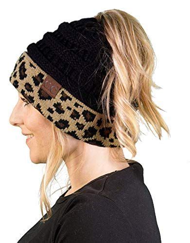 Funky Junque Ponytail Messy Bun Beanietail Womens Beanie Solid Ribbed