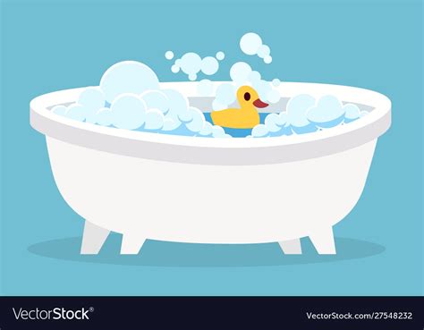 White Bathtub Cartoon Clean Cute Hot Bath Vector Image