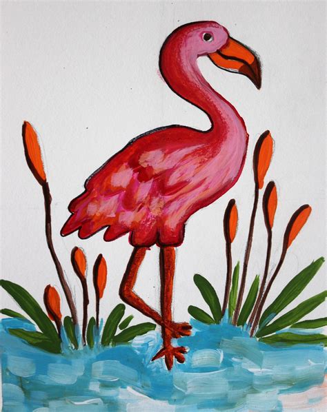 Painting A Pink Flamingo Kids Art Class Expressive Brush Art Studio