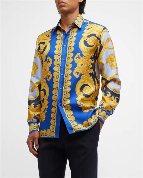Versace Mens Barocco Silk Sport Shirt Neiman Marcus