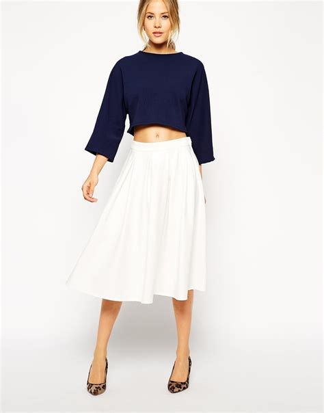 Lyst Asos Midi Skirt In Ponte With Pleats In White