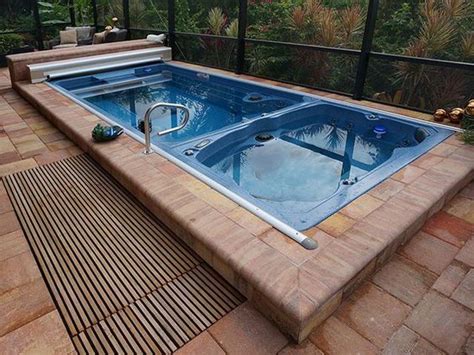 25 Breathtaking Hot Tub Pool Combo Design Ideas To Steal Pool Hot Tub Large Swim Spa Swim Spa