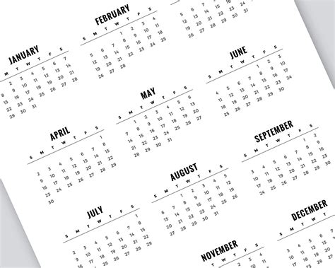 Printable 2022 2023 Yearly Calendar Digital Calendar Single Page