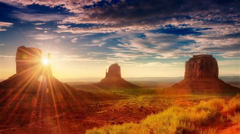 American Sunset Sun Rays Desert Area Oljato Monument Valley Beautiful