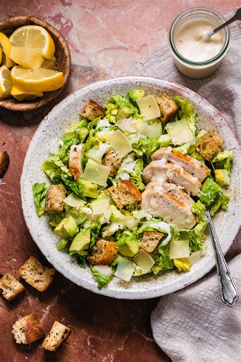 Healthy Chicken Caesar Salad With Tahini Caesar Dressing Kalejunkie