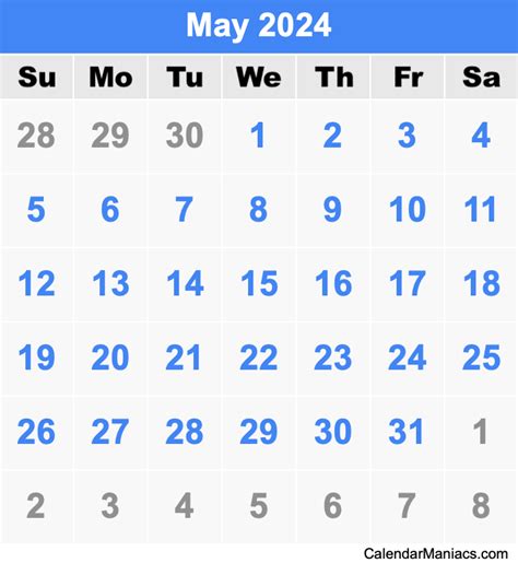 Calendar Printable May 2024 2024 Calendar Printable