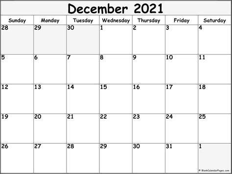 December 2021 Blank Calendar Templates 1 Calendar Template 2021