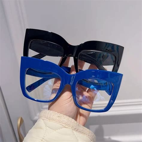 vintage oversized square anti blue light eyeglasses for women fashion elegant blue green